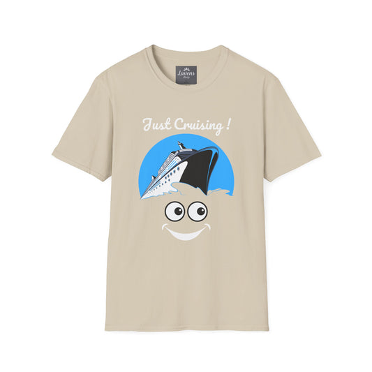 Just Cruising Funny Sarcastic Innocent Cruise Ship Unisex Softstyle T-Shirt, Lightweight Cotton - Soft & Comfy, Ideal Gift for Sailors