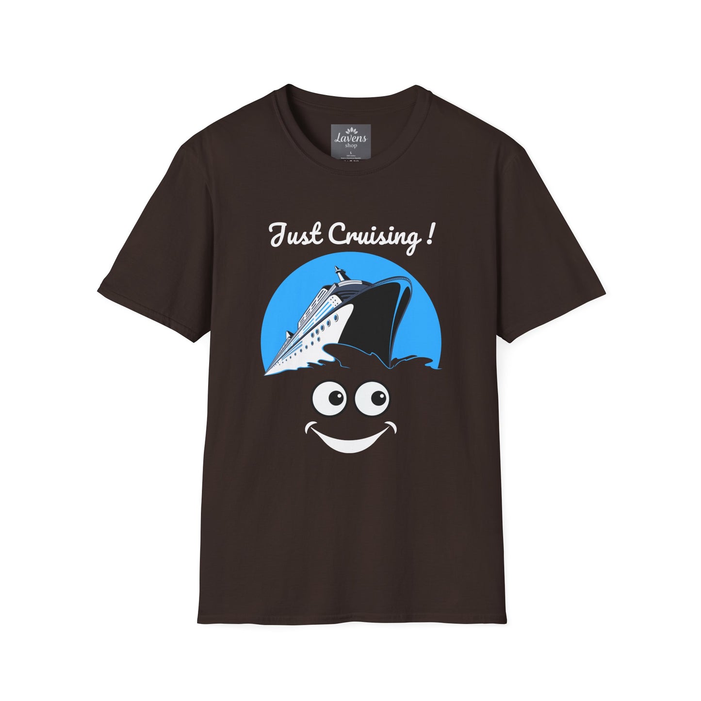 Just Cruising Funny Sarcastic Innocent Cruise Ship Unisex Softstyle T-Shirt, Lightweight Cotton - Soft & Comfy, Ideal Gift for Sailors
