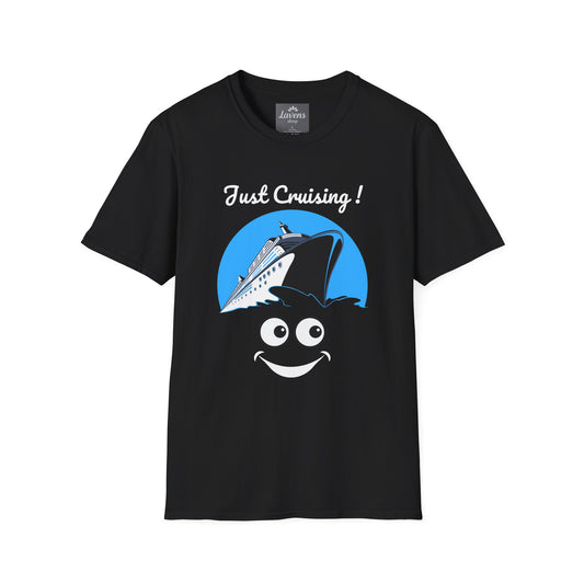 Just Cruising Funny Sarcastic Innocent Cruise Ship Unisex Softstyle T-Shirt, Lightweight Cotton - Soft & Comfy, Ideal Gift for Sailors