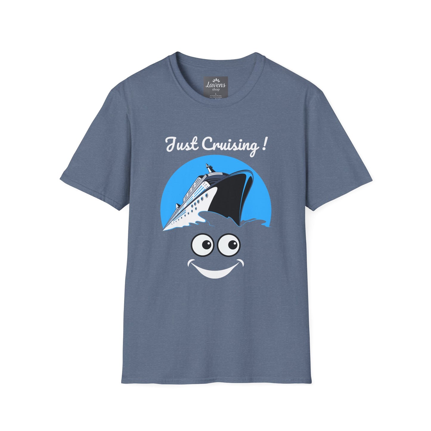 Just Cruising Funny Sarcastic Innocent Cruise Ship Unisex Softstyle T-Shirt, Lightweight Cotton - Soft & Comfy, Ideal Gift for Sailors