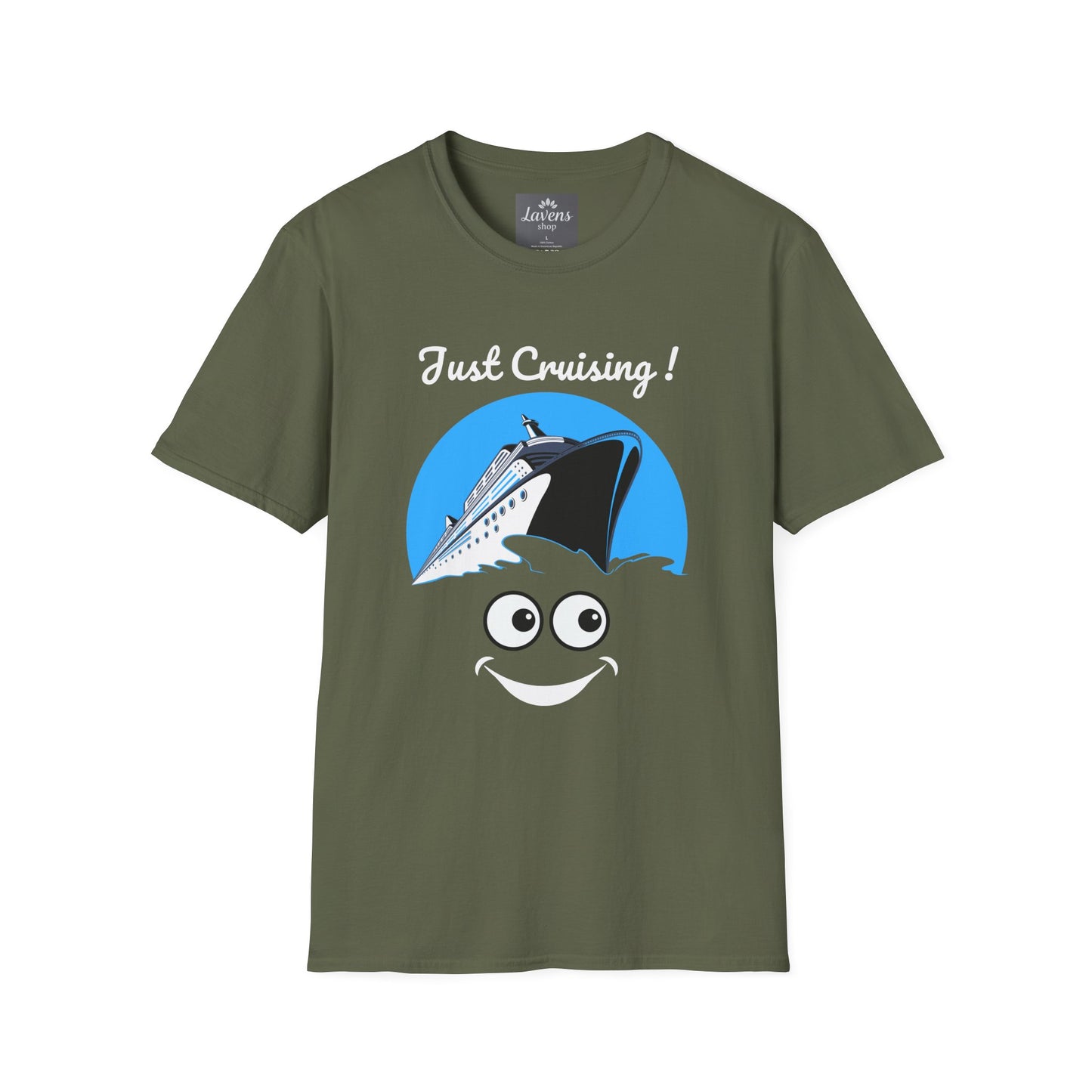 Just Cruising Funny Sarcastic Innocent Cruise Ship Unisex Softstyle T-Shirt, Lightweight Cotton - Soft & Comfy, Ideal Gift for Sailors